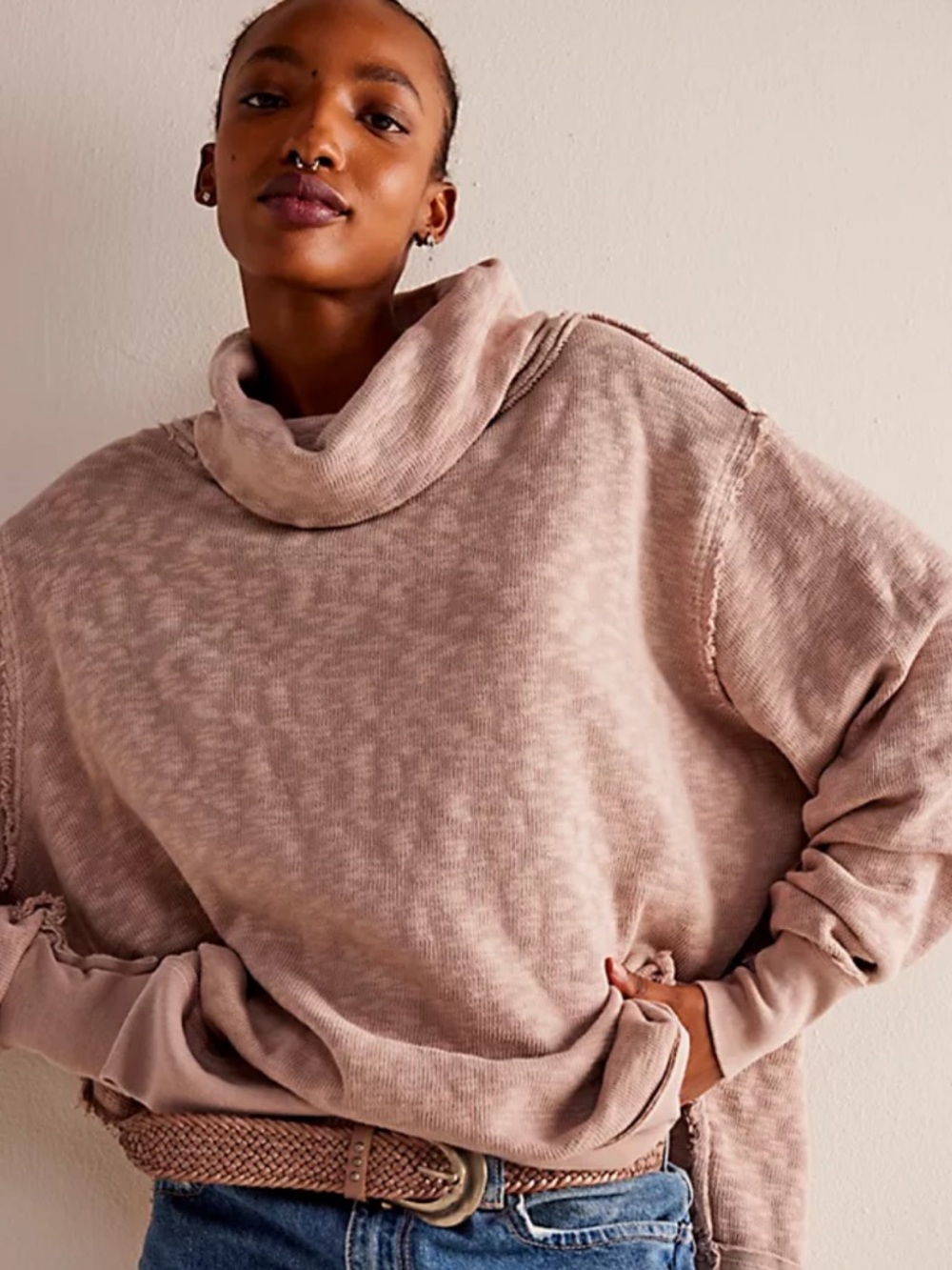 WE THE FREE TIMMY TURTLENECK SWEATSHIRT OVERSIZED MEDIUM MAUVE PURPLE